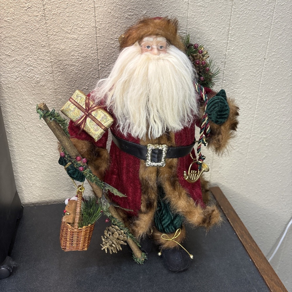 Woodsman~Christmas Santa Mantel Table Top Figurine 18" Fur Trim